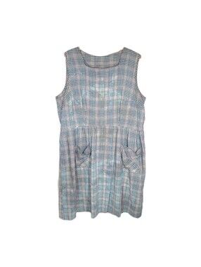 Vtg 50s Country Cotton Plaid Dress Plus Size 1x 2x Metal Zip Amazing Wear Retro